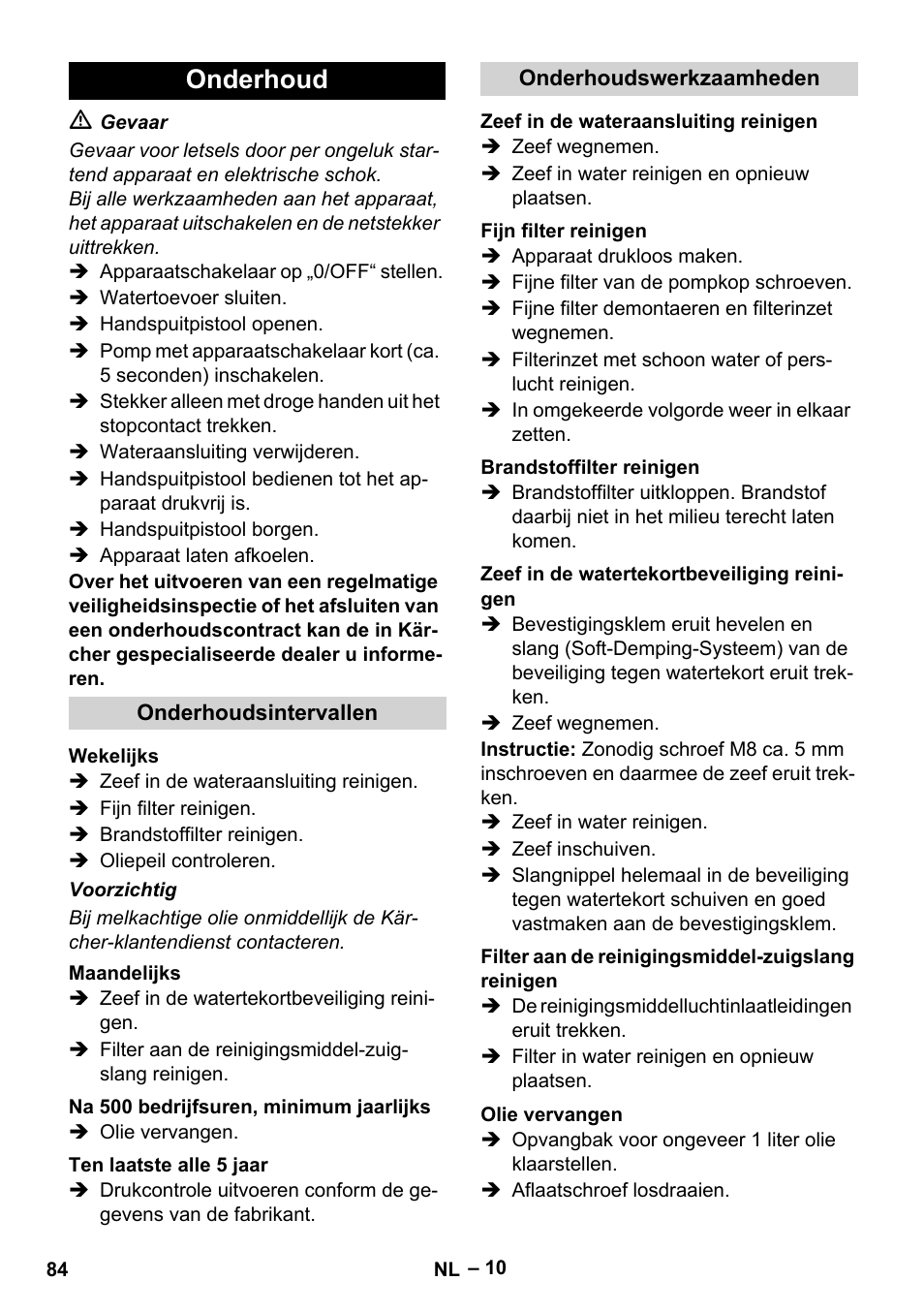 Onderhoud | Karcher Nettoyeur haute pression HDS 8-18-4 C Classic User Manual | Page 84 / 460