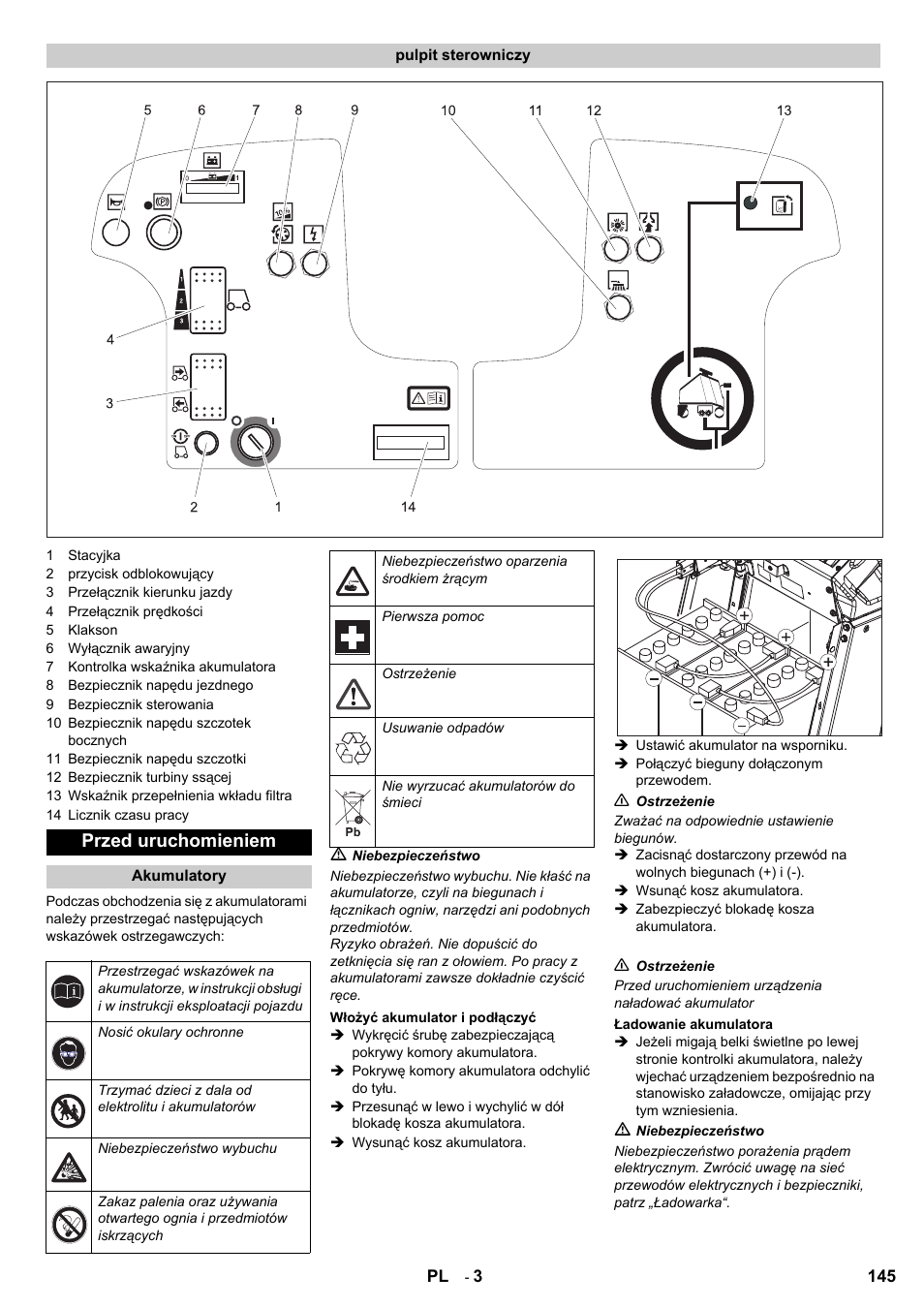 Przed uruchomieniem | Karcher Aspiro-brosseur CV 85-2 RS User Manual | Page 145 / 228
