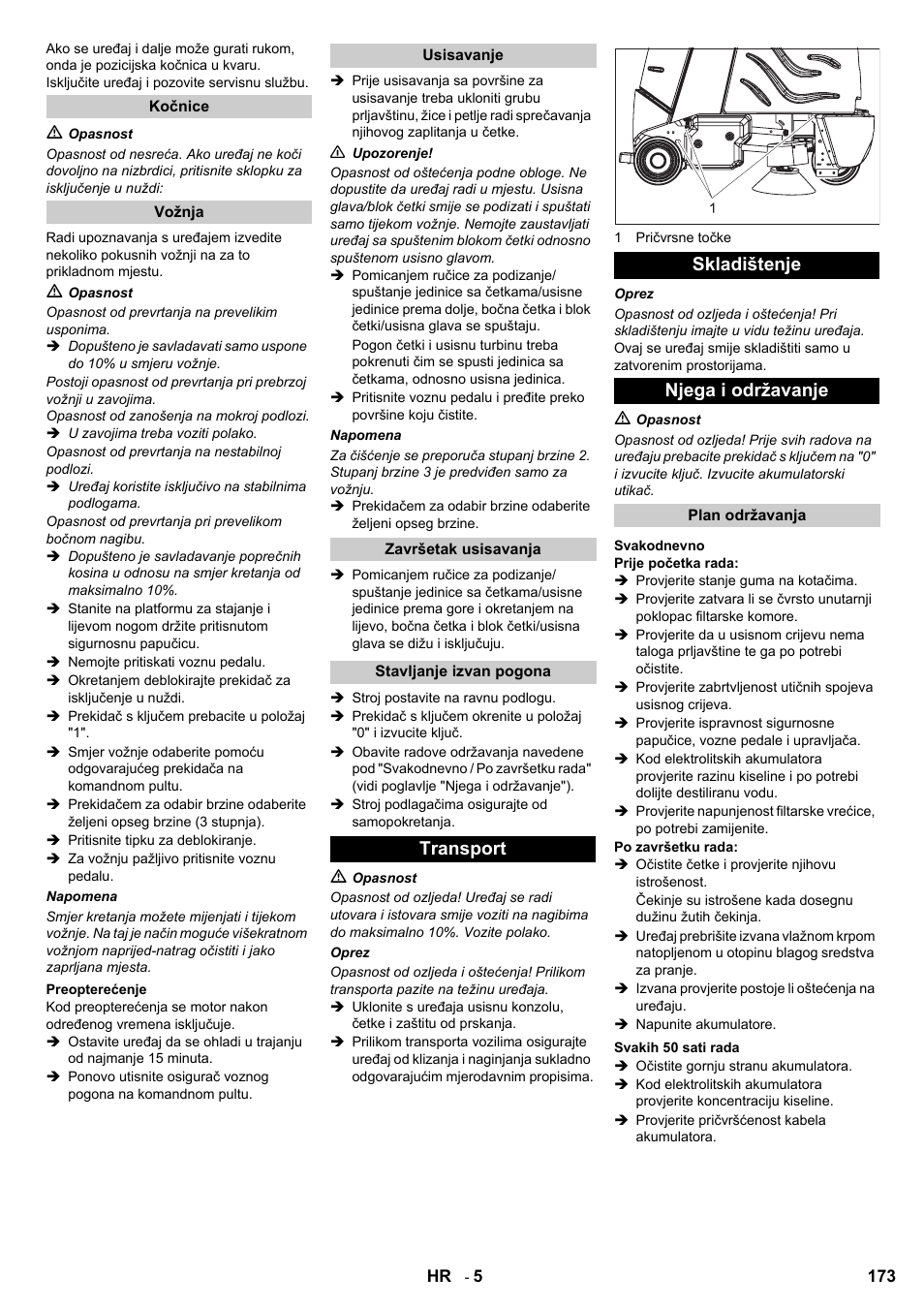 Transport skladištenje njega i održavanje | Karcher Aspiro-brosseur CV 85-2 RS User Manual | Page 173 / 228