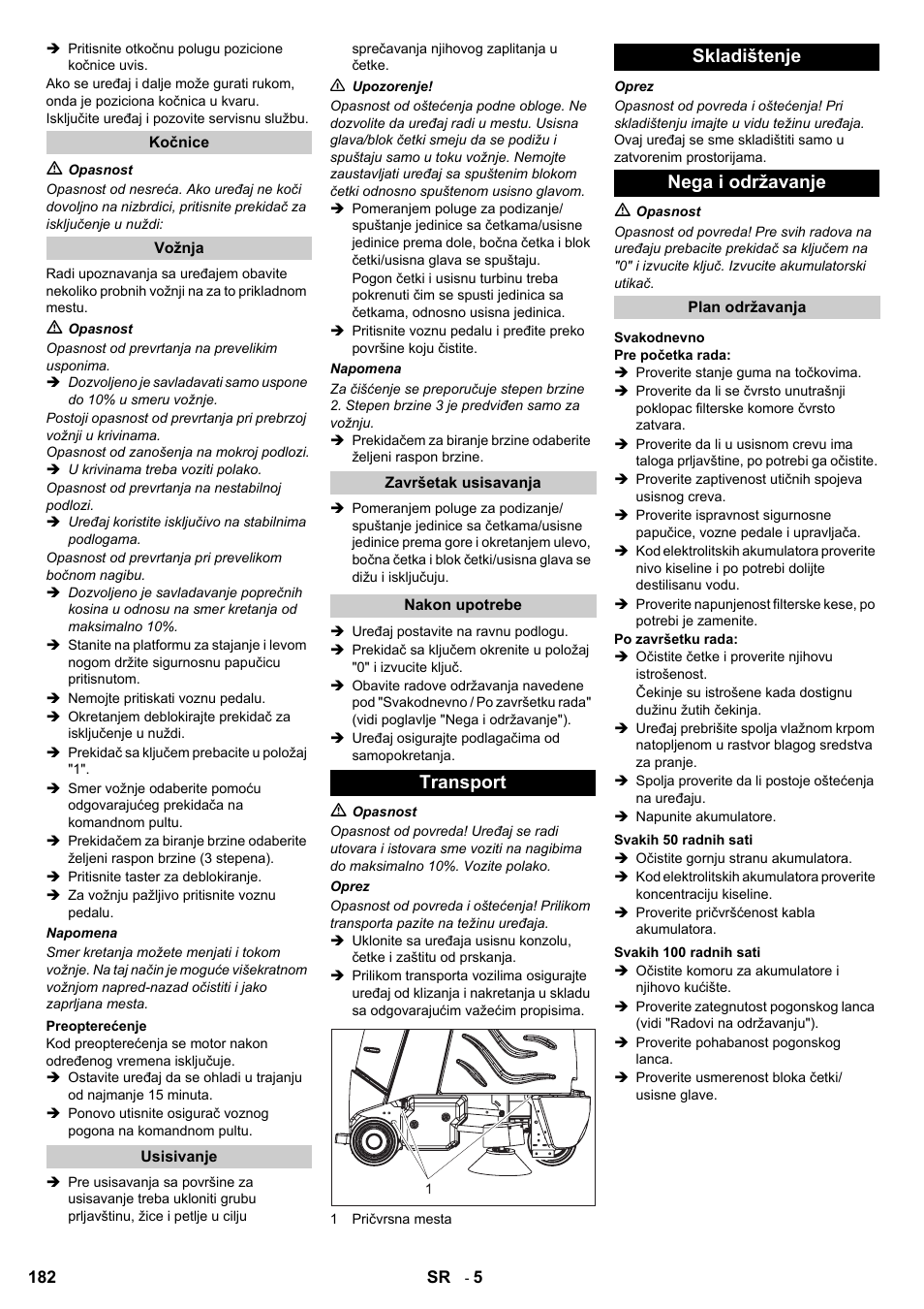 Transport skladištenje nega i održavanje | Karcher Aspiro-brosseur CV 85-2 RS User Manual | Page 182 / 228