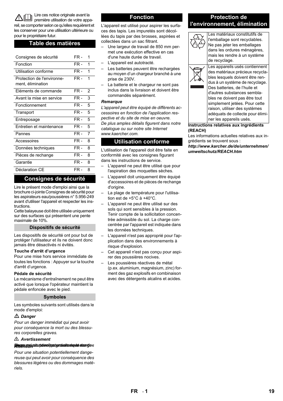 Karcher Aspiro-brosseur CV 85-2 RS User Manual | Page 19 / 228