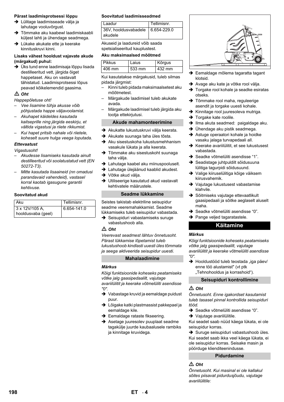 Käitamine | Karcher Aspiro-brosseur CV 85-2 RS User Manual | Page 198 / 228