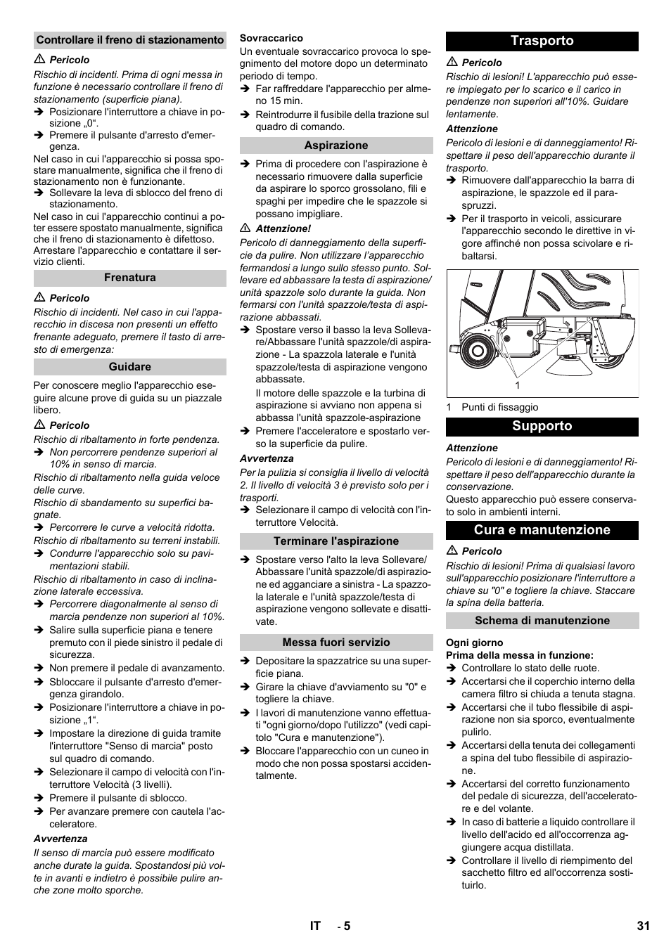 Trasporto supporto cura e manutenzione | Karcher Aspiro-brosseur CV 85-2 RS User Manual | Page 31 / 228