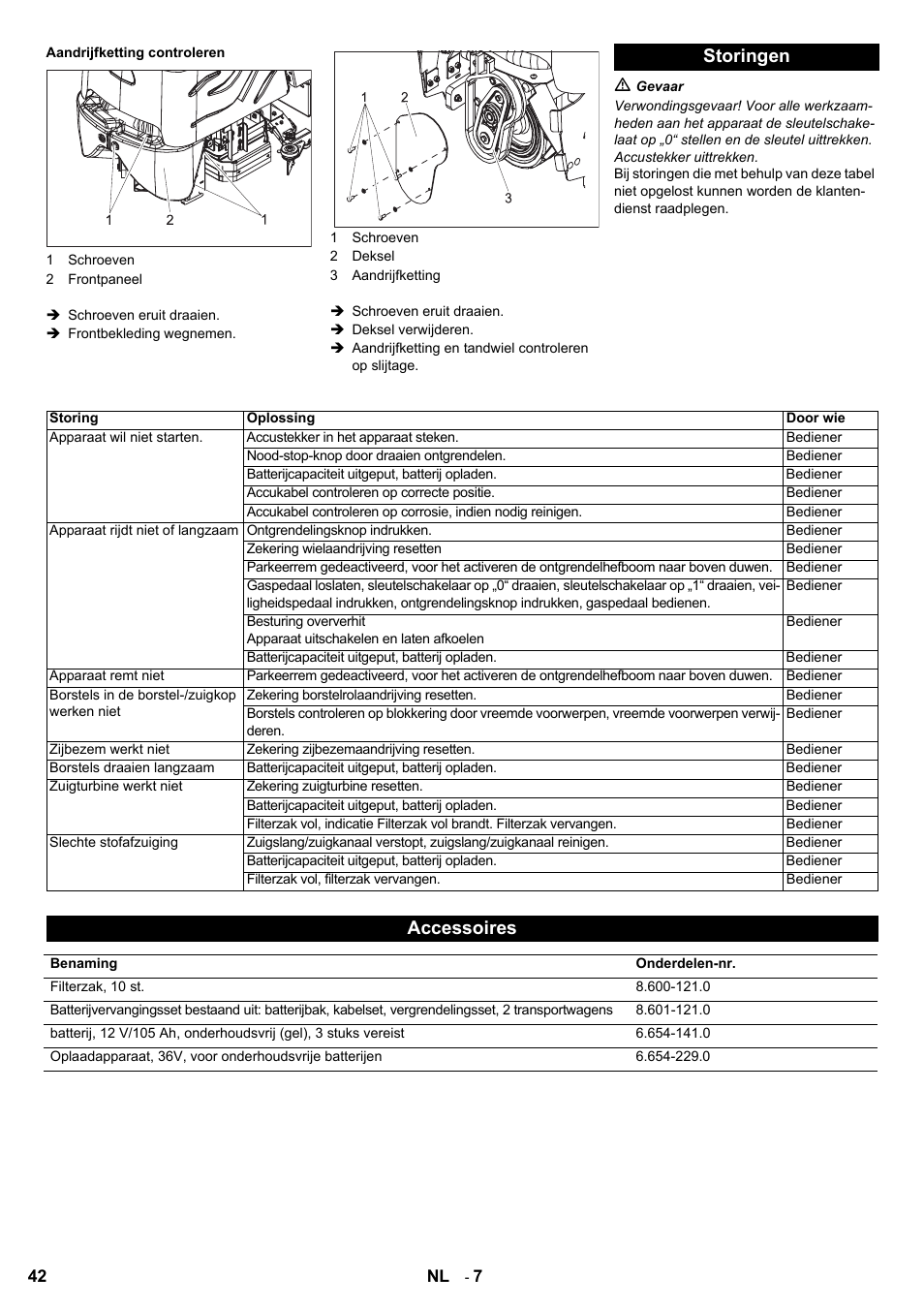 Storingen, Accessoires | Karcher Aspiro-brosseur CV 85-2 RS User Manual | Page 42 / 228