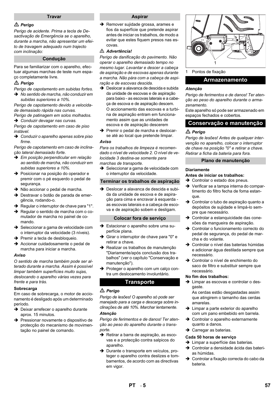 Transporte armazenamento conservação e manutenção | Karcher Aspiro-brosseur CV 85-2 RS User Manual | Page 57 / 228