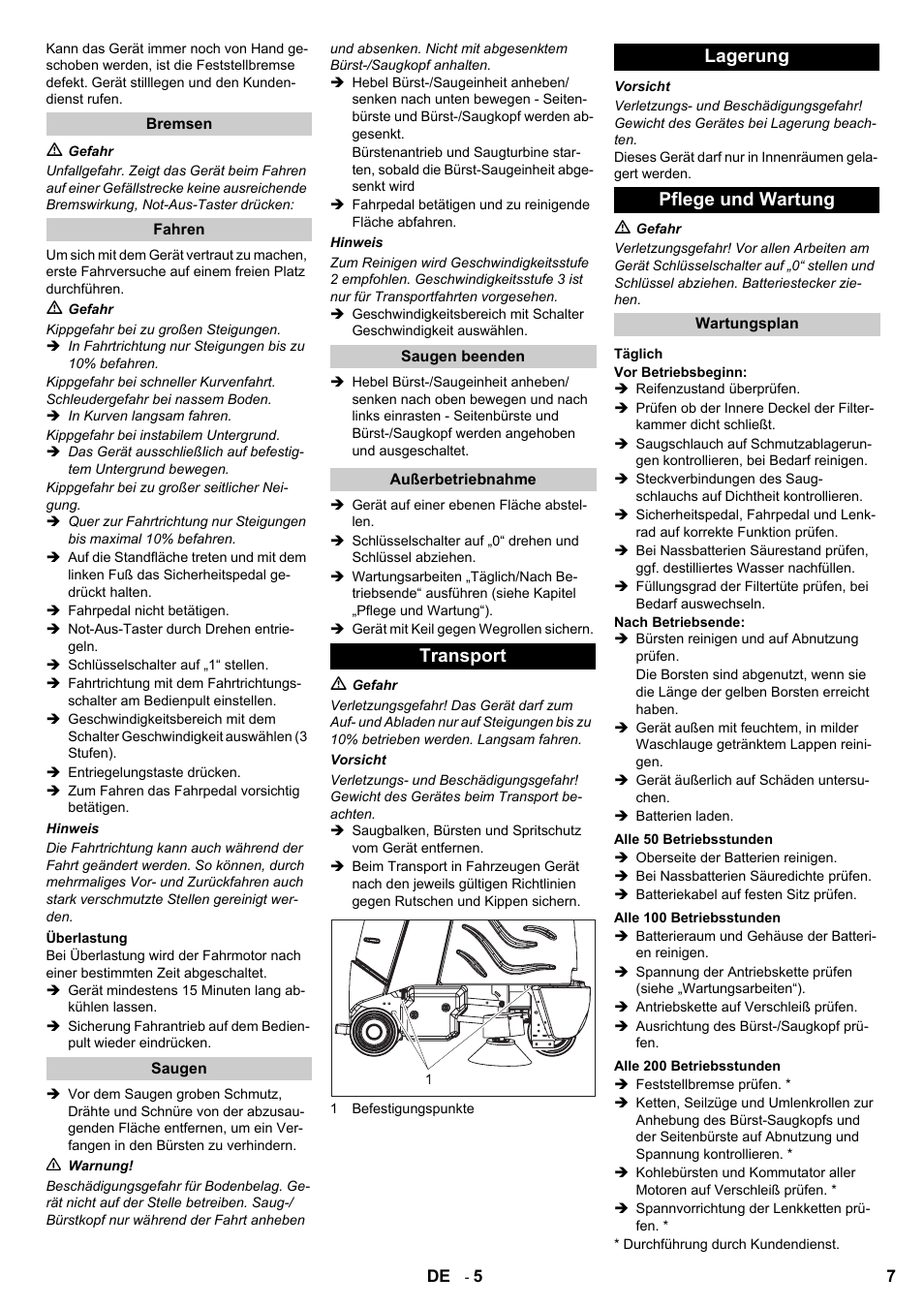 Transport lagerung pflege und wartung | Karcher Aspiro-brosseur CV 85-2 RS User Manual | Page 7 / 228