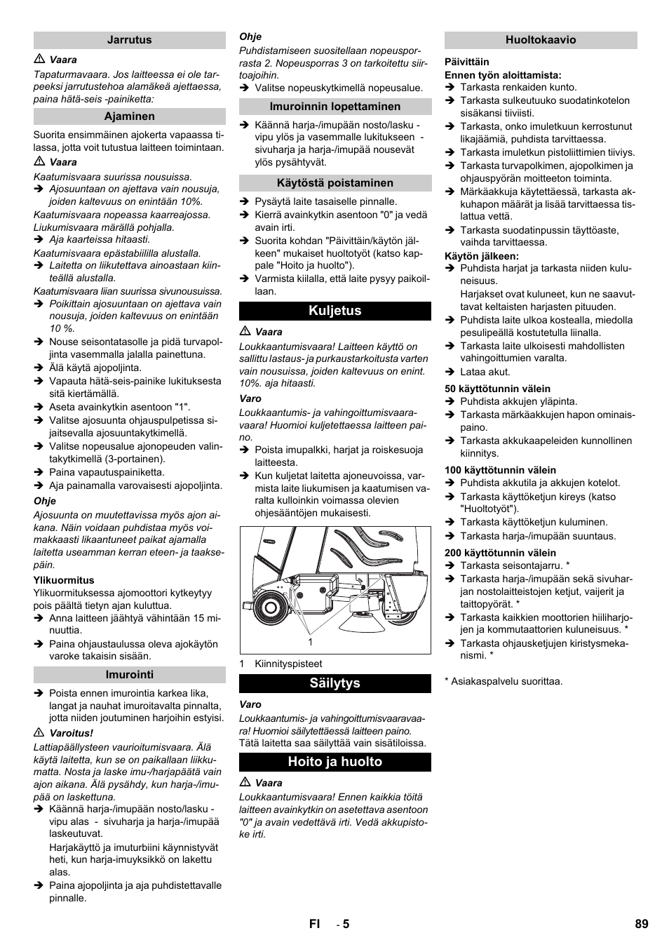 Kuljetus säilytys hoito ja huolto | Karcher Aspiro-brosseur CV 85-2 RS User Manual | Page 89 / 228