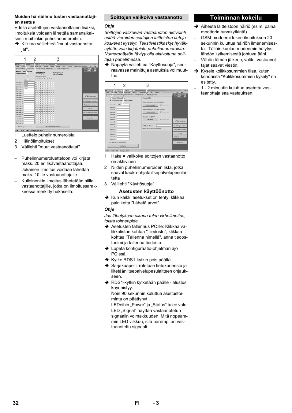Toiminnan kokeilu | Karcher Armoire de lavage SB MB 5-10 User Manual | Page 32 / 48