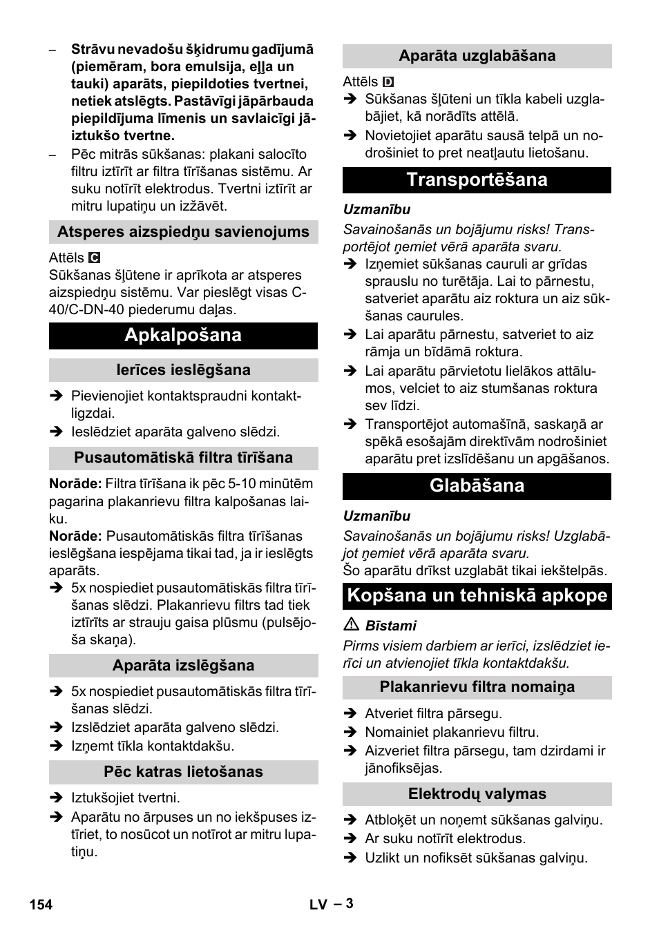 Apkalpošana | Karcher Aspirateur eau et poussières NT 65-2 Ap Me User Manual | Page 154 / 176