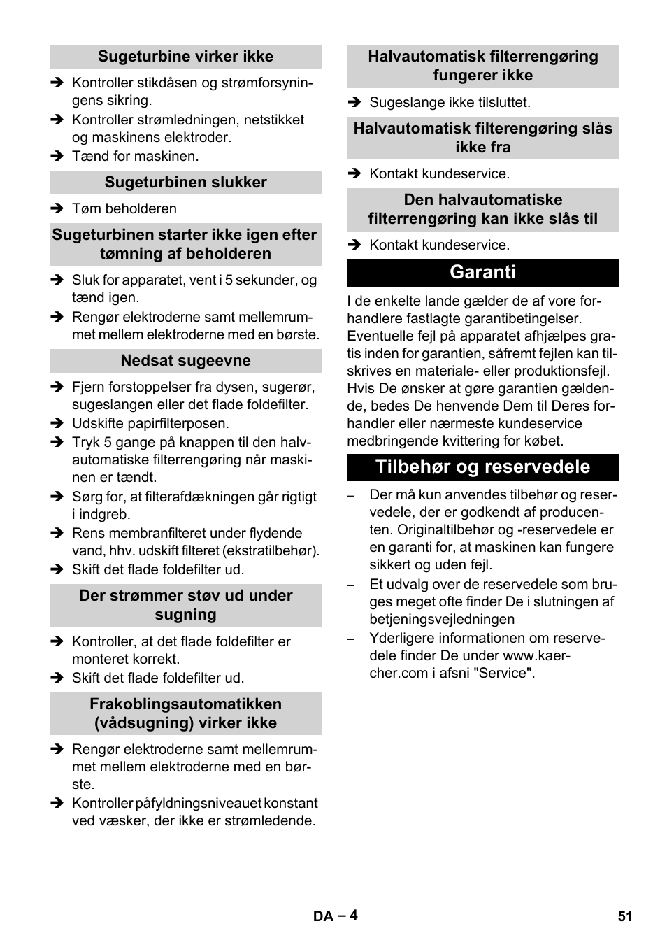 Garanti tilbehør og reservedele | Karcher Aspirateur eau et poussières NT 65-2 Ap Me User Manual | Page 51 / 176