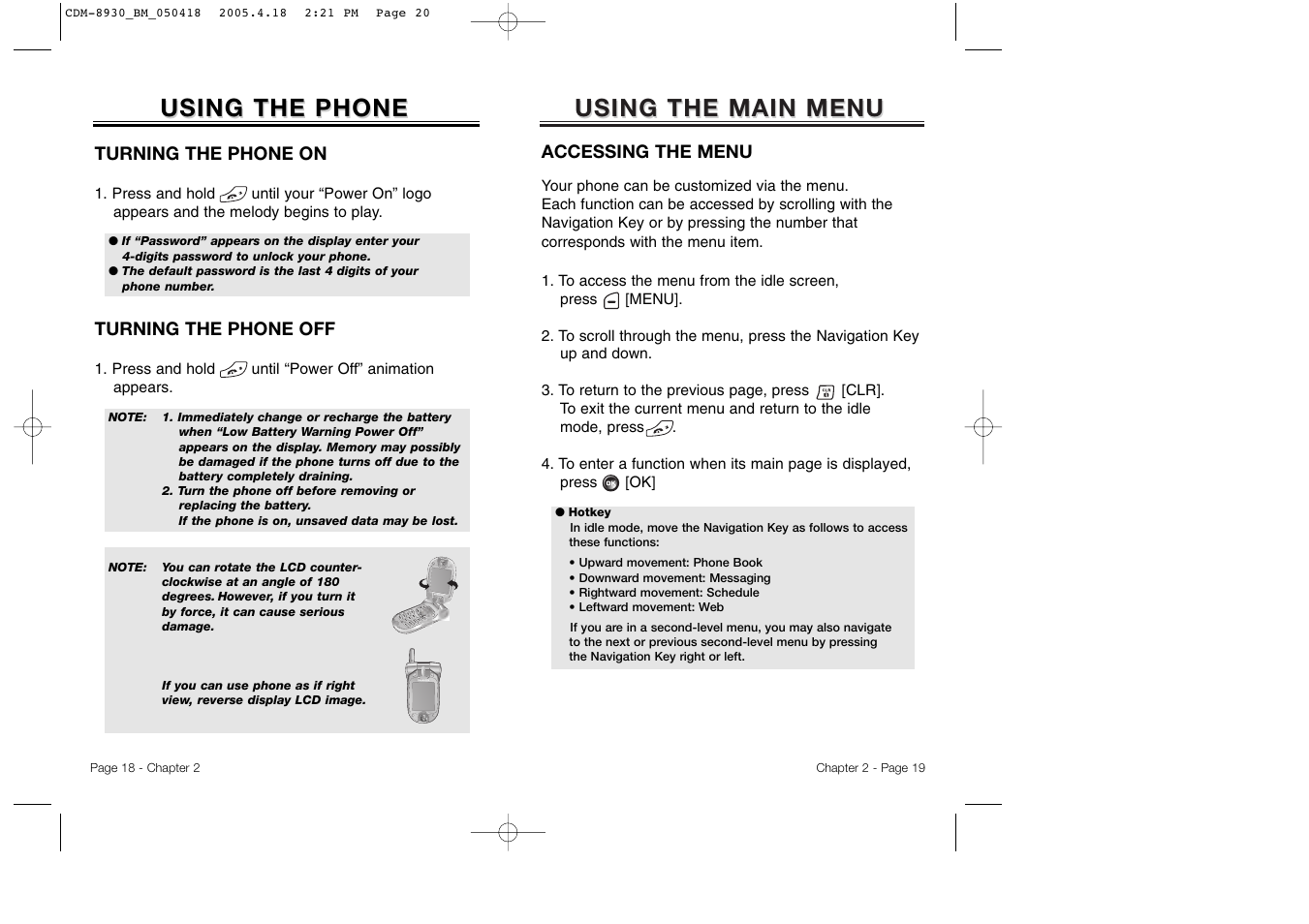 Using the main menu, Using the phone | Audiovox CDM-8930 User Manual | Page 12 / 85