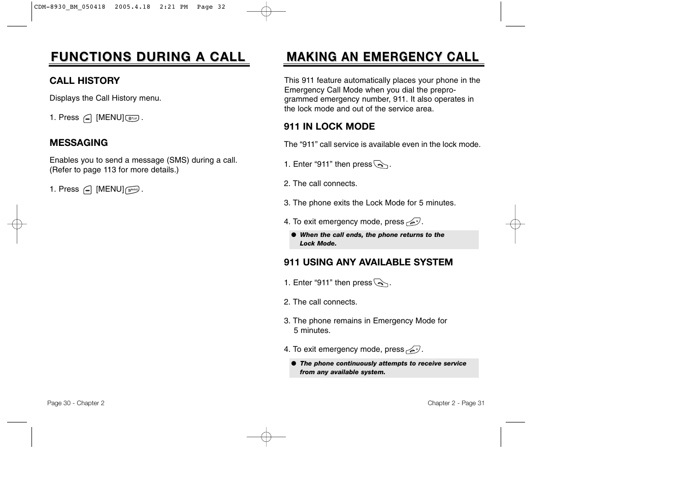 Functions during a call, Making an emergency call | Audiovox CDM-8930 User Manual | Page 18 / 85