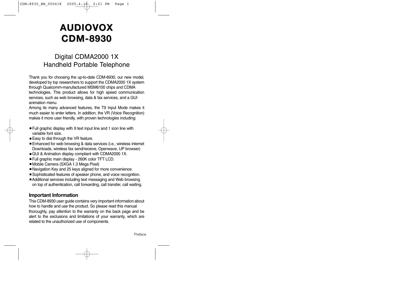 Audiovox | Audiovox CDM-8930 User Manual | Page 2 / 85
