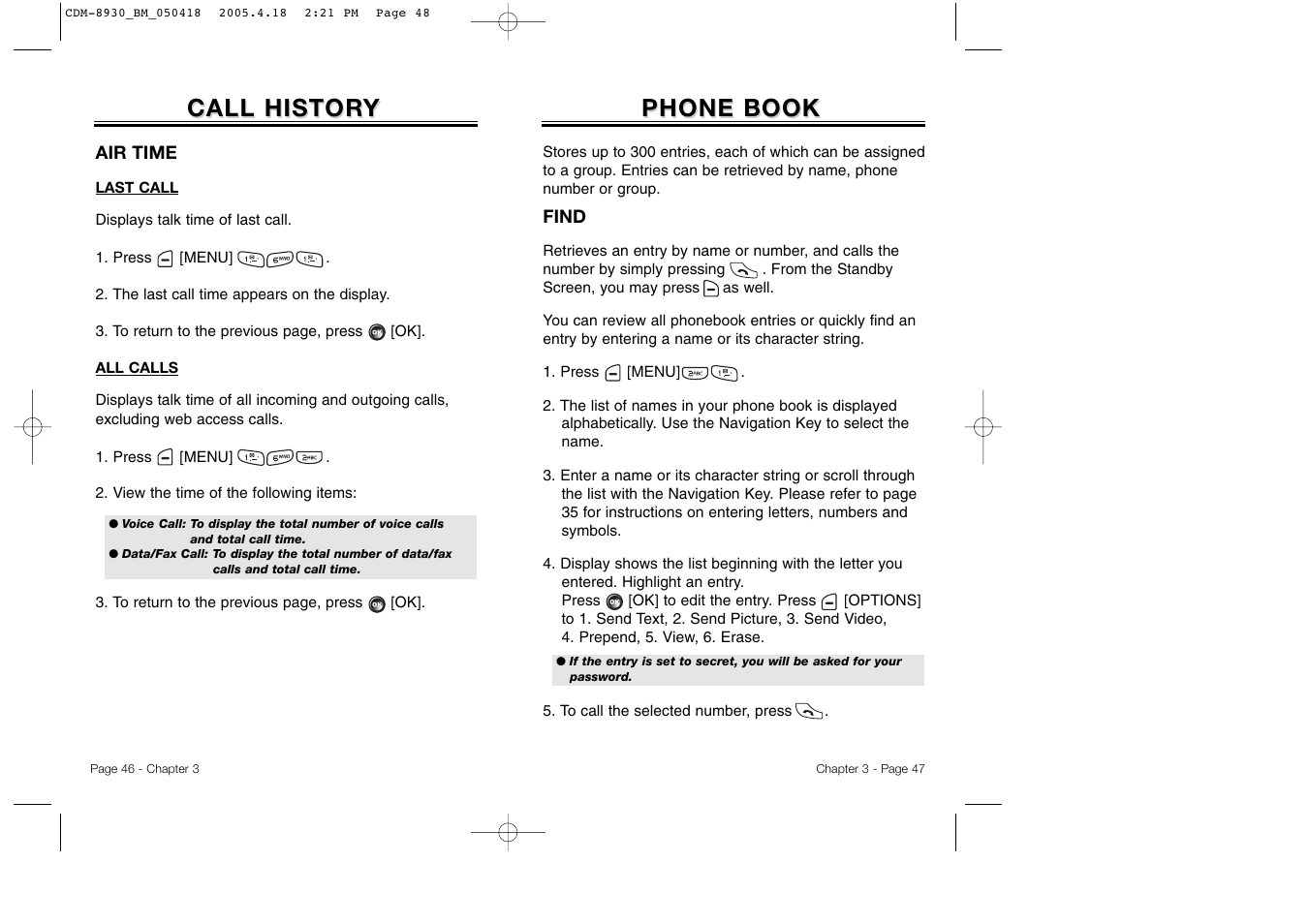 Phone book, Phone book call histor call histor y y | Audiovox CDM-8930 User Manual | Page 26 / 85