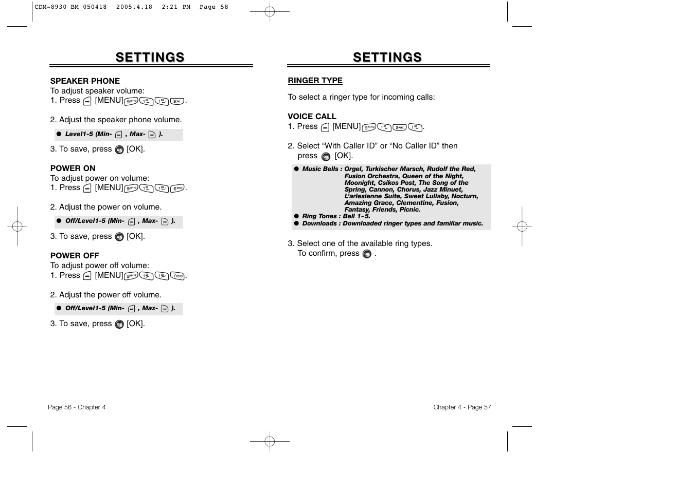 Settings | Audiovox CDM-8930 User Manual | Page 31 / 85