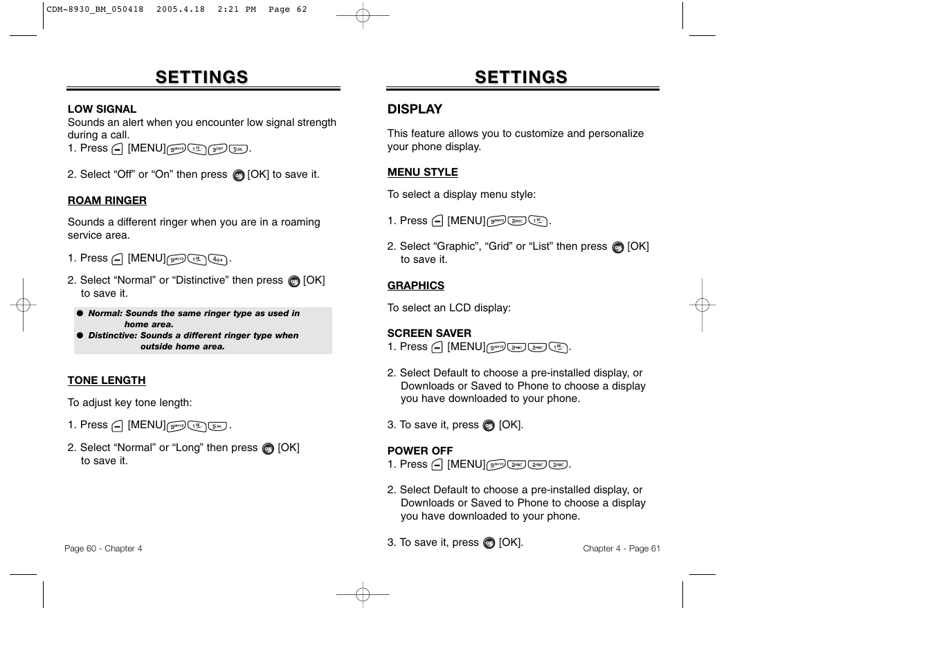 Settings | Audiovox CDM-8930 User Manual | Page 33 / 85