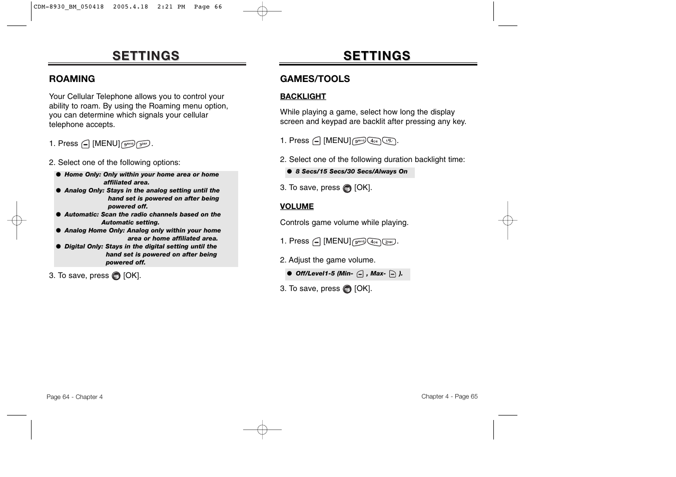 Settings | Audiovox CDM-8930 User Manual | Page 35 / 85