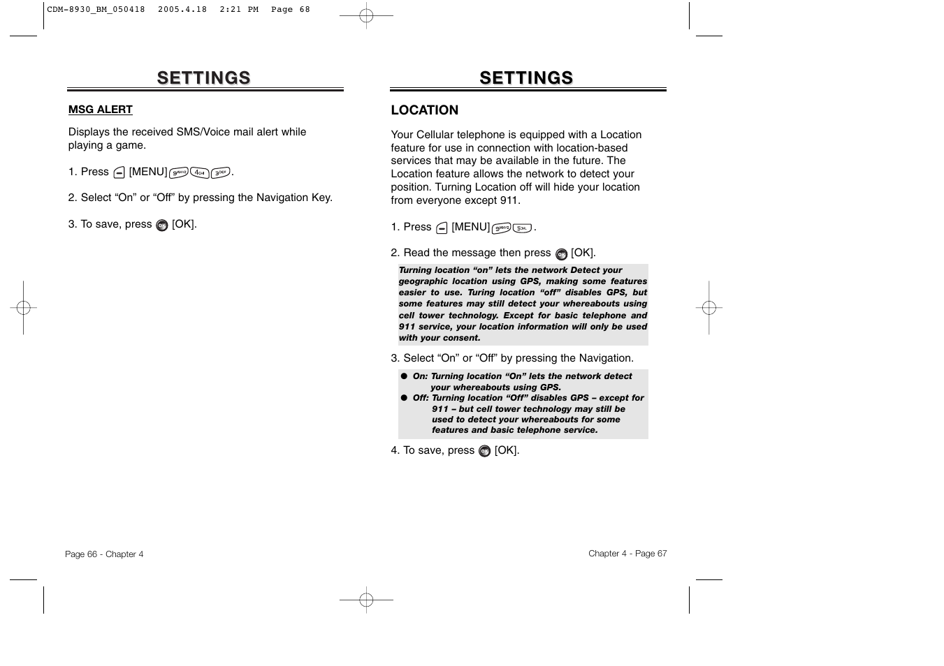 Settings | Audiovox CDM-8930 User Manual | Page 36 / 85