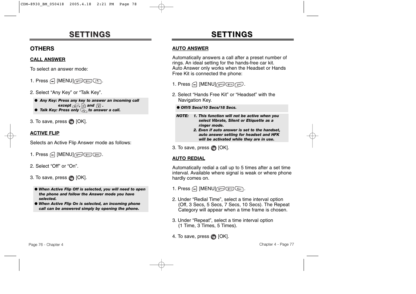 Settings | Audiovox CDM-8930 User Manual | Page 41 / 85