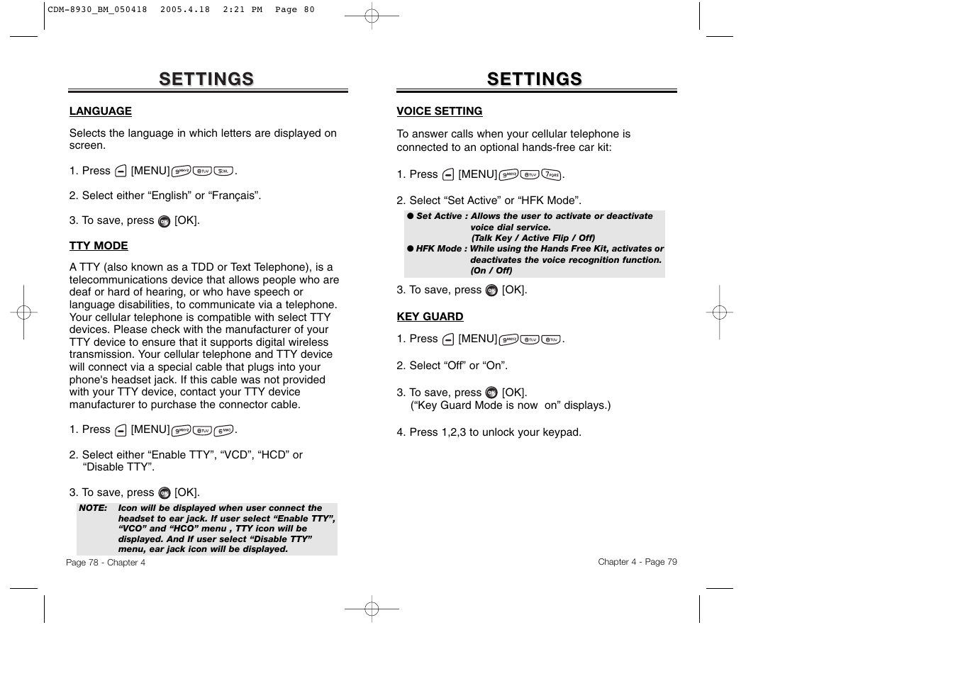 Settings | Audiovox CDM-8930 User Manual | Page 42 / 85
