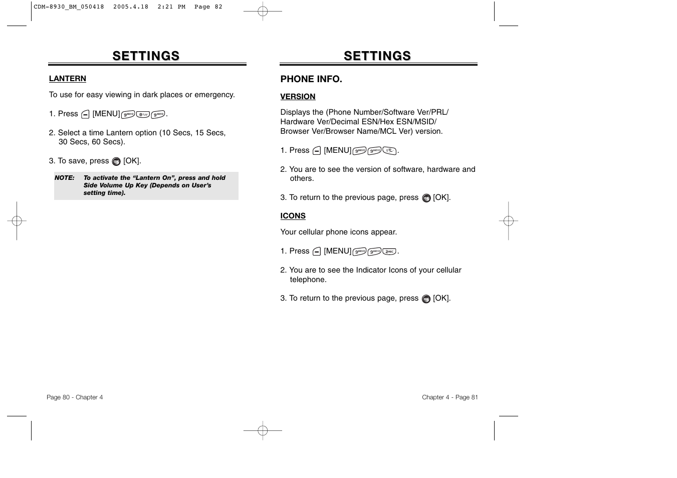 Settings | Audiovox CDM-8930 User Manual | Page 43 / 85