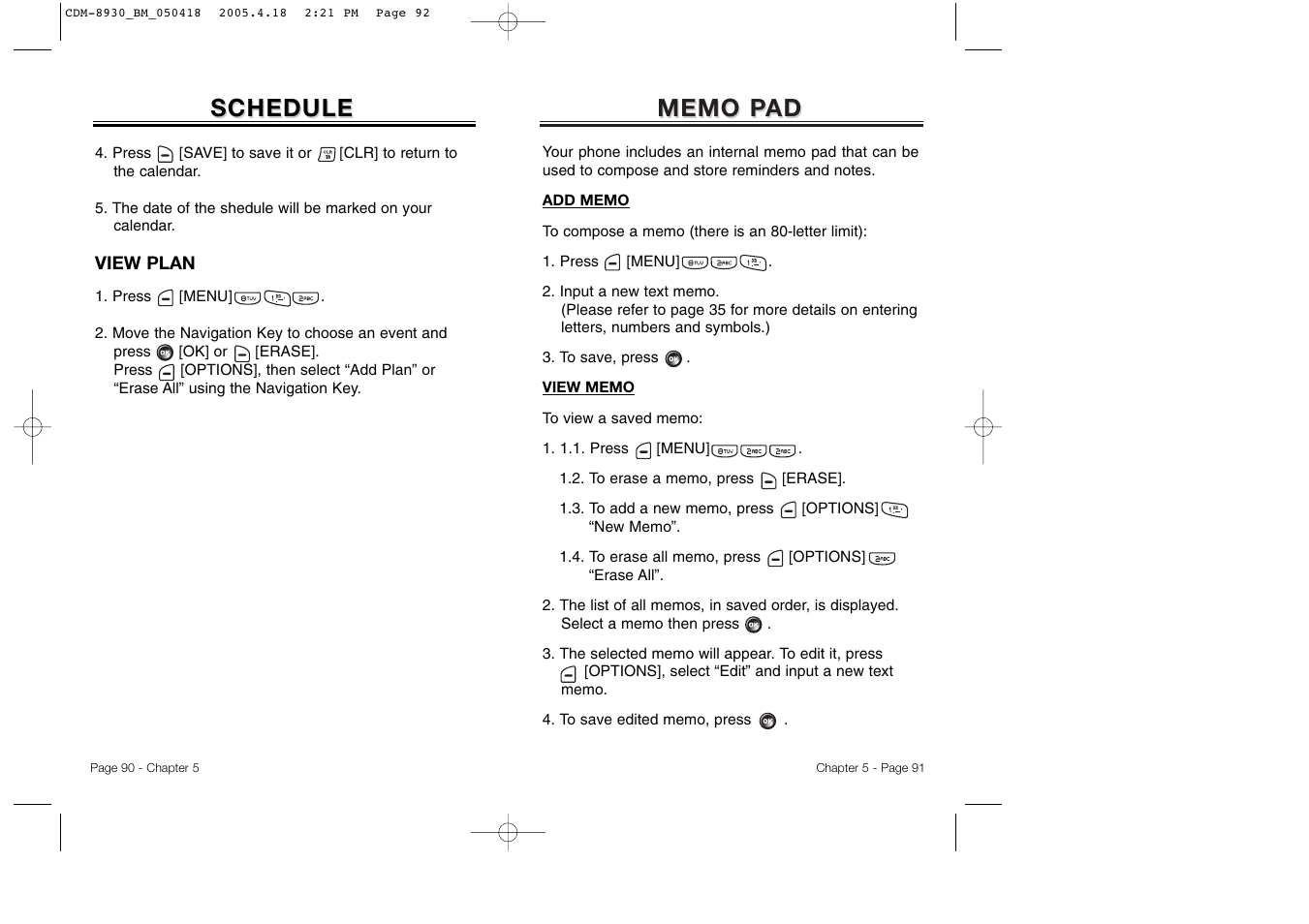 Schedule | Audiovox CDM-8930 User Manual | Page 48 / 85