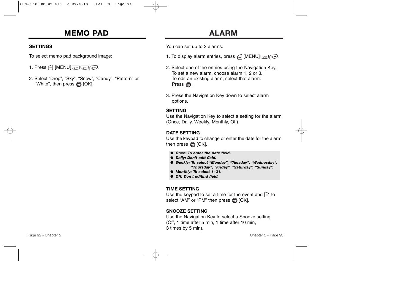 Alarm | Audiovox CDM-8930 User Manual | Page 49 / 85
