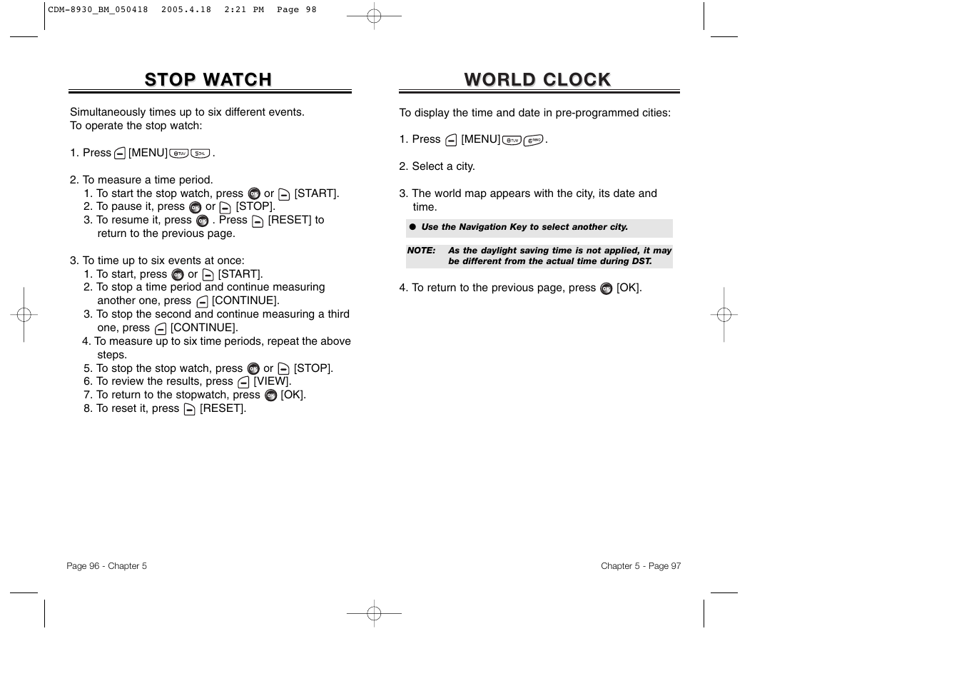 World clock, Stop w | Audiovox CDM-8930 User Manual | Page 51 / 85