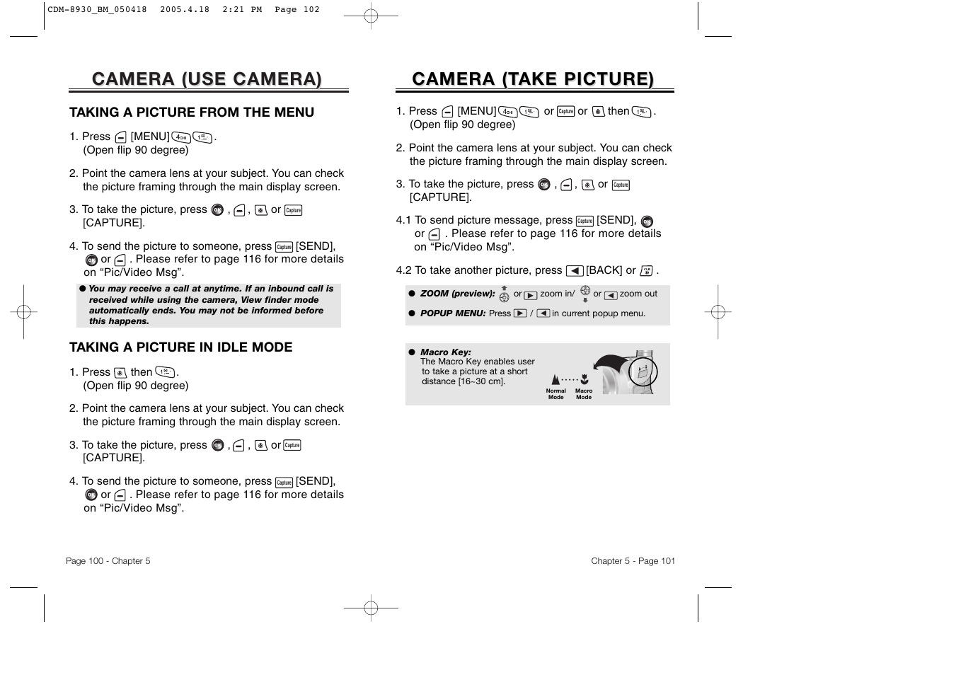 Camera (use camera), Camera, Camera ( t t ake picture) ake picture) | Audiovox CDM-8930 User Manual | Page 53 / 85