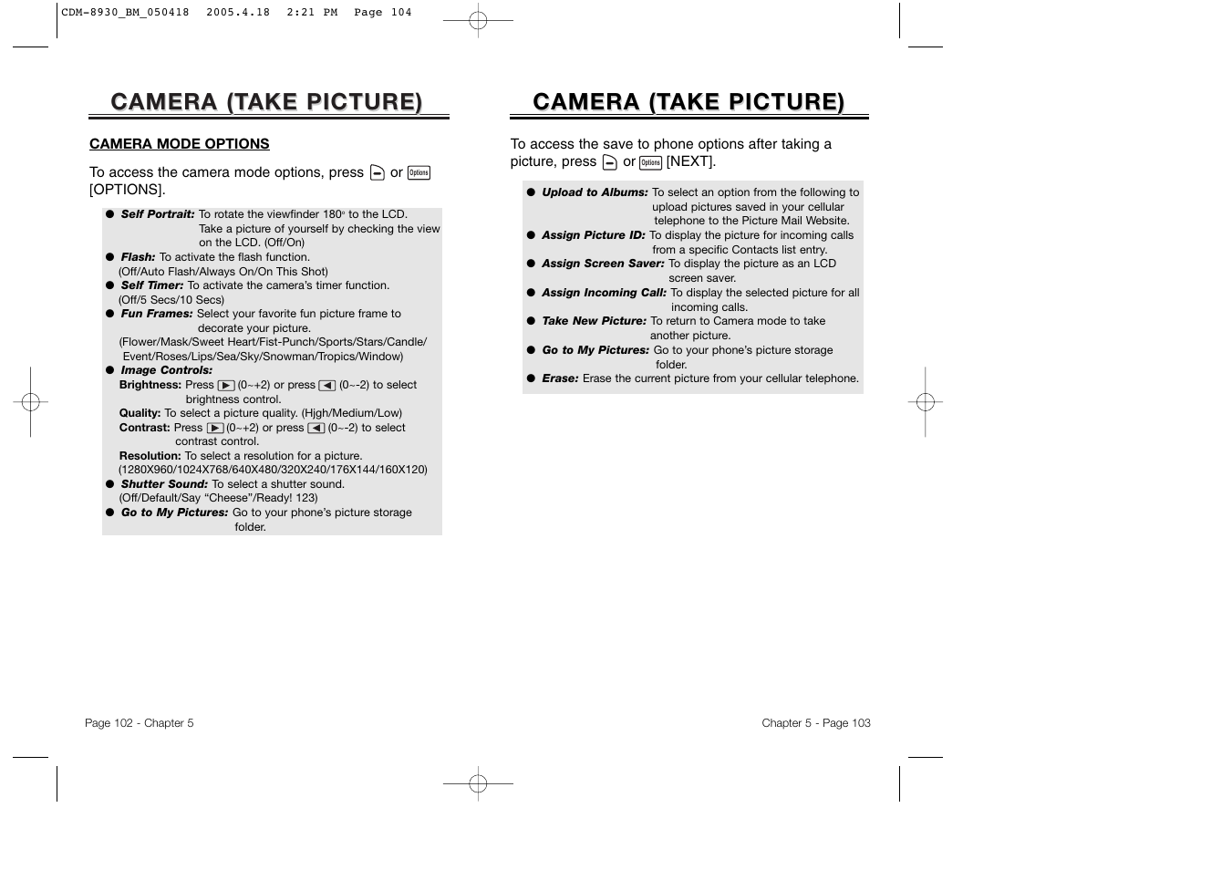 Camera, Camera ( t t ake picture) ake picture) | Audiovox CDM-8930 User Manual | Page 54 / 85