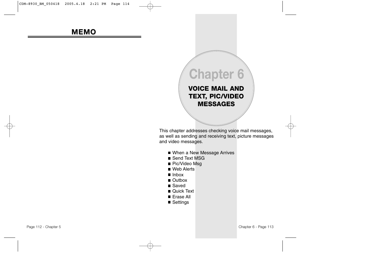 Chapter 6 | Audiovox CDM-8930 User Manual | Page 59 / 85