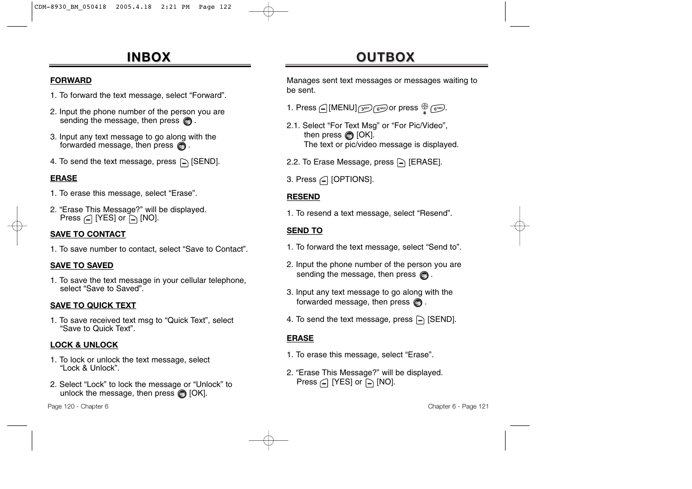 Outbox, Inbox | Audiovox CDM-8930 User Manual | Page 63 / 85