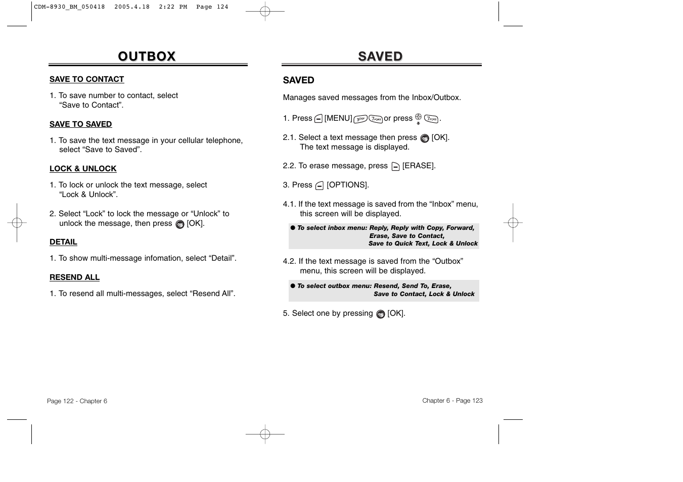 Sa ved ved, Outbox | Audiovox CDM-8930 User Manual | Page 64 / 85