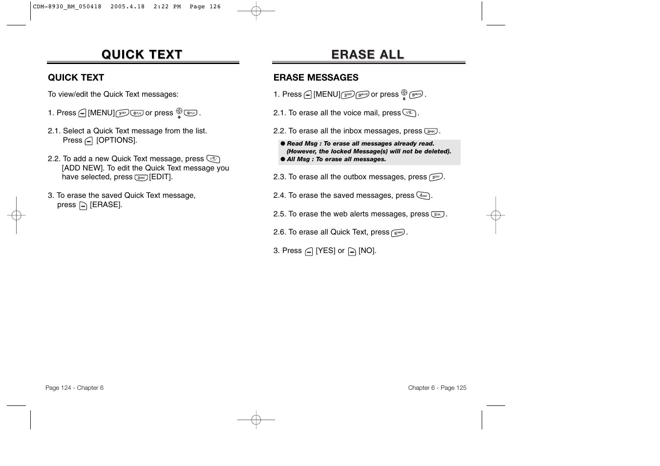 Erase all, Quick text | Audiovox CDM-8930 User Manual | Page 65 / 85