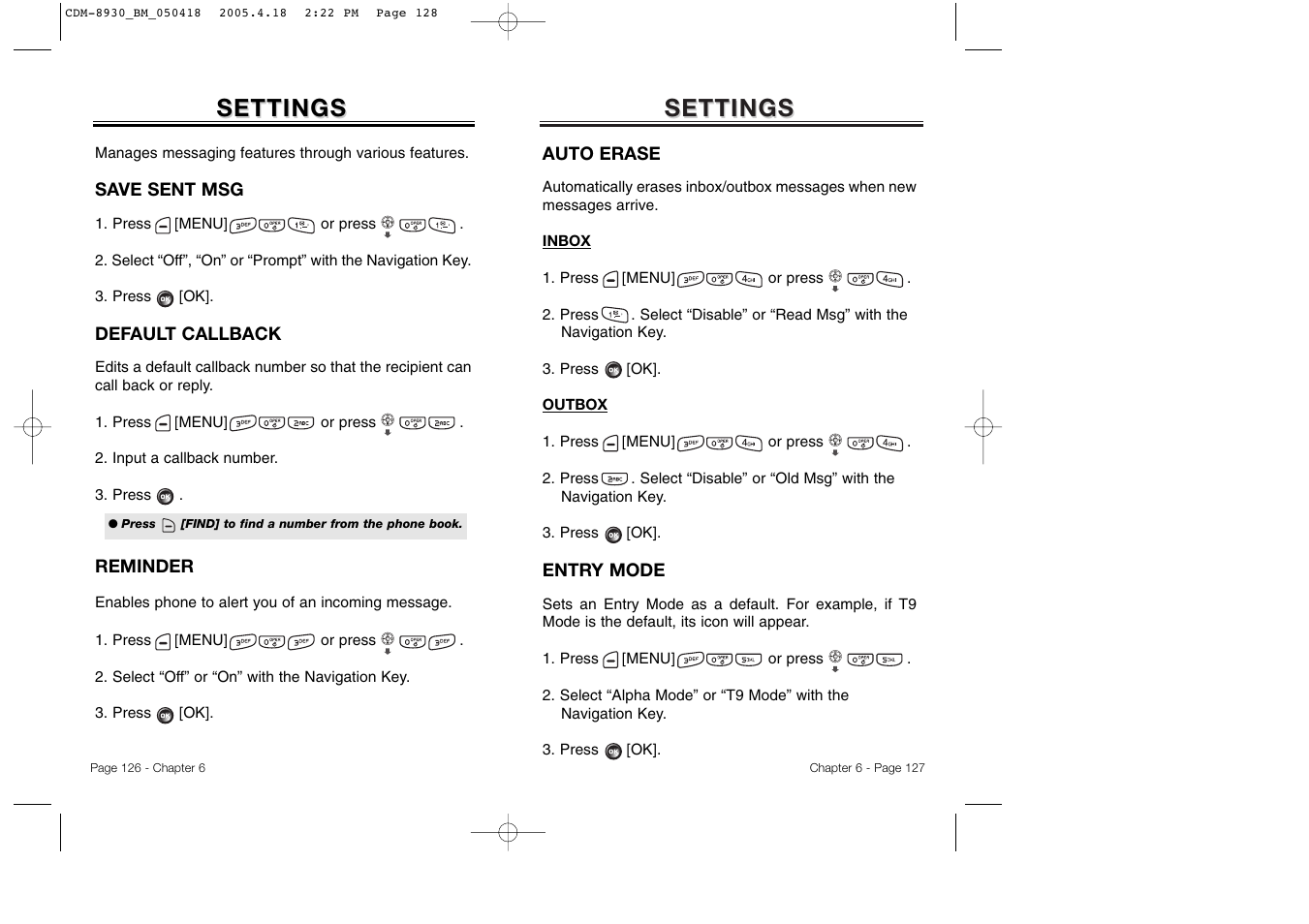 Settings | Audiovox CDM-8930 User Manual | Page 66 / 85
