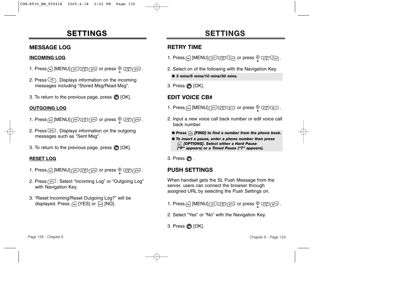 Settings | Audiovox CDM-8930 User Manual | Page 67 / 85