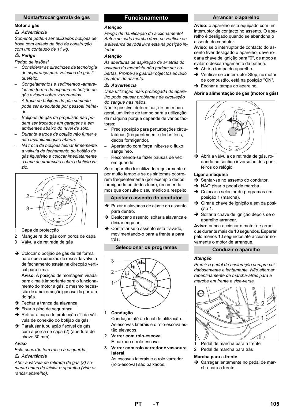 Funcionamento | Karcher Balayeuse KM 90-60 R Lpg Adv User Manual | Page 105 / 432