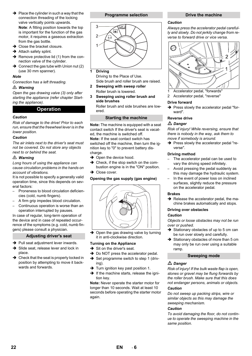 Operation | Karcher Balayeuse KM 90-60 R Lpg Adv User Manual | Page 22 / 432