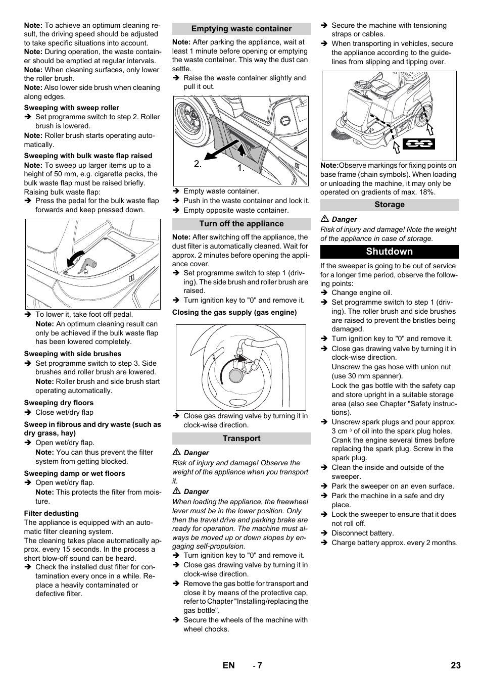 Shutdown | Karcher Balayeuse KM 90-60 R Lpg Adv User Manual | Page 23 / 432