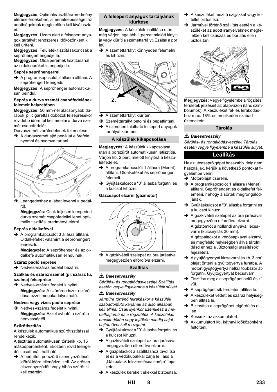 Leállítás | Karcher Balayeuse KM 90-60 R Lpg Adv User Manual | Page 233 / 432