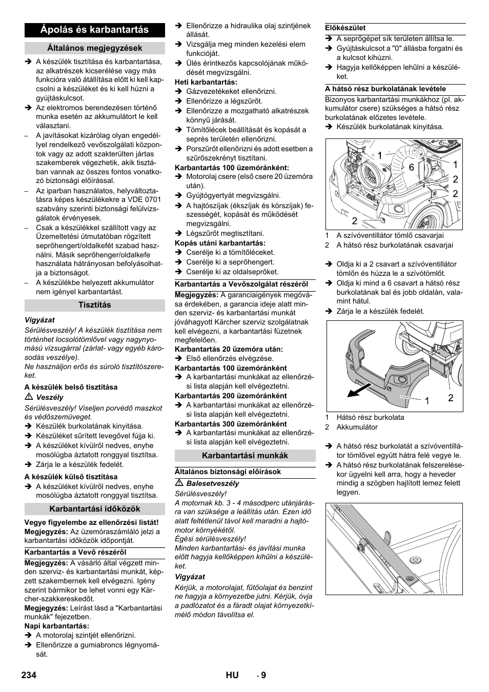 Ápolás és karbantartás | Karcher Balayeuse KM 90-60 R Lpg Adv User Manual | Page 234 / 432