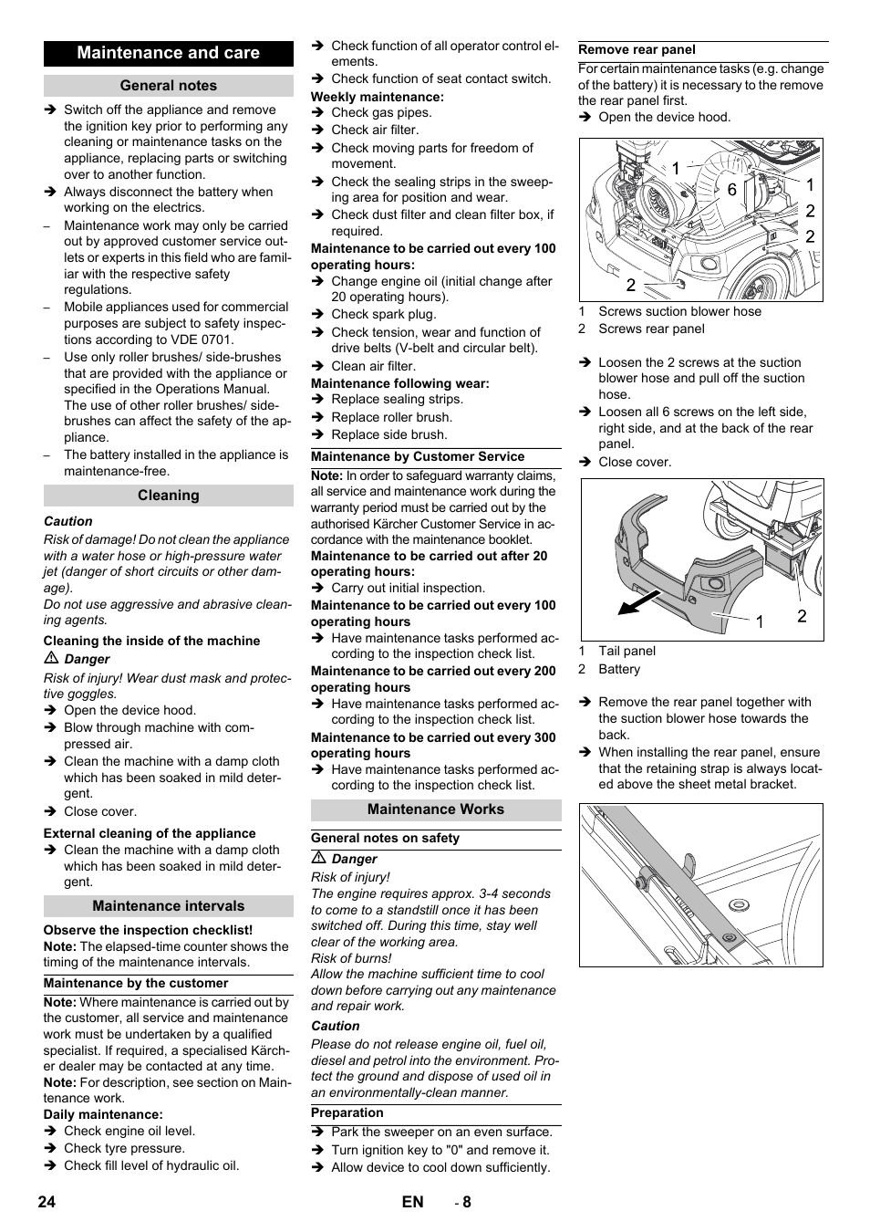 Maintenance and care | Karcher Balayeuse KM 90-60 R Lpg Adv User Manual | Page 24 / 432