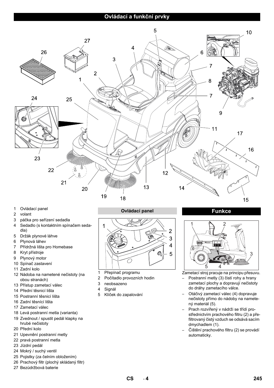 Ovládací a funkční prvky, Funkce | Karcher Balayeuse KM 90-60 R Lpg Adv User Manual | Page 245 / 432