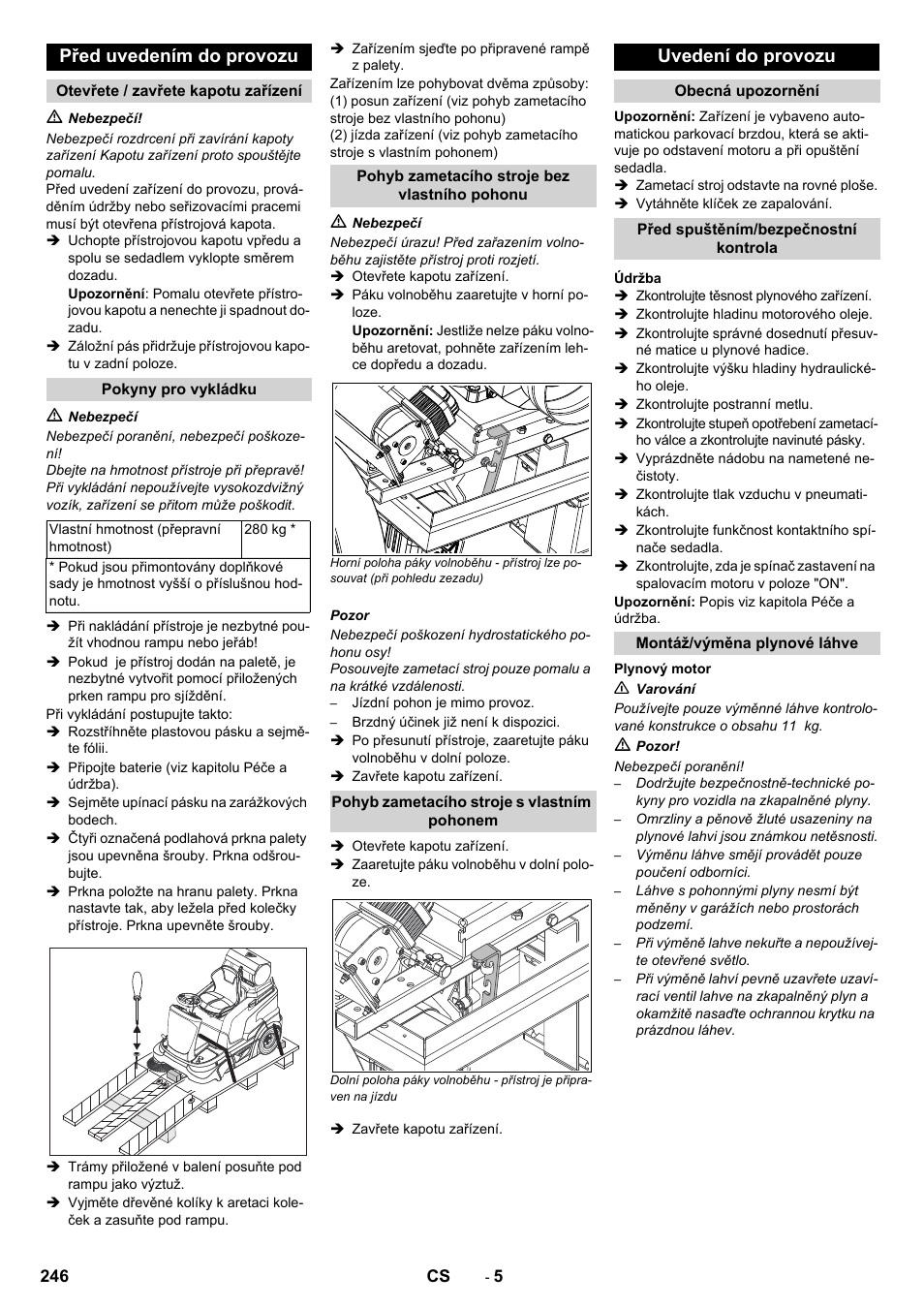 Před uvedením do provozu, Uvedení do provozu | Karcher Balayeuse KM 90-60 R Lpg Adv User Manual | Page 246 / 432