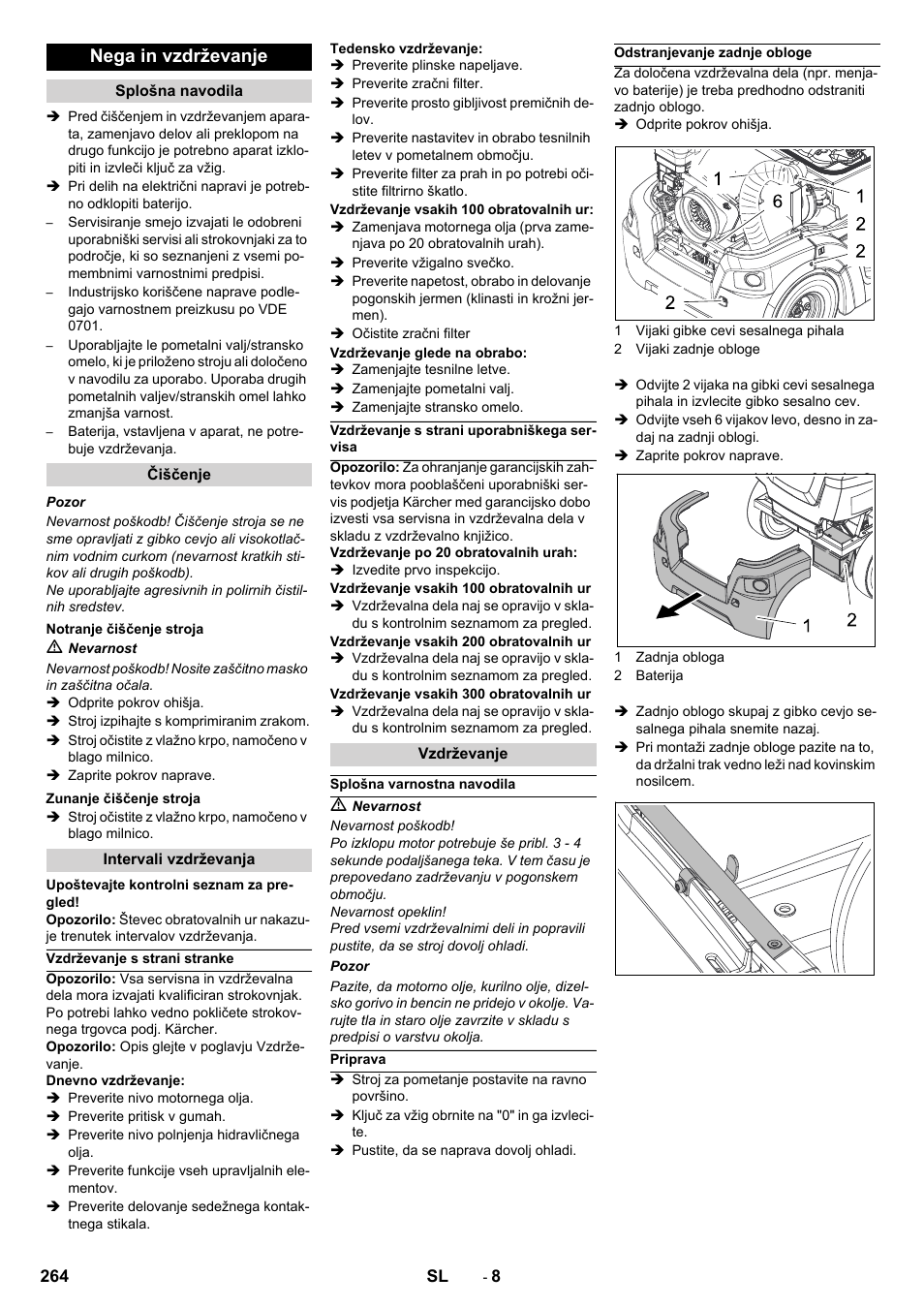 Nega in vzdrževanje | Karcher Balayeuse KM 90-60 R Lpg Adv User Manual | Page 264 / 432