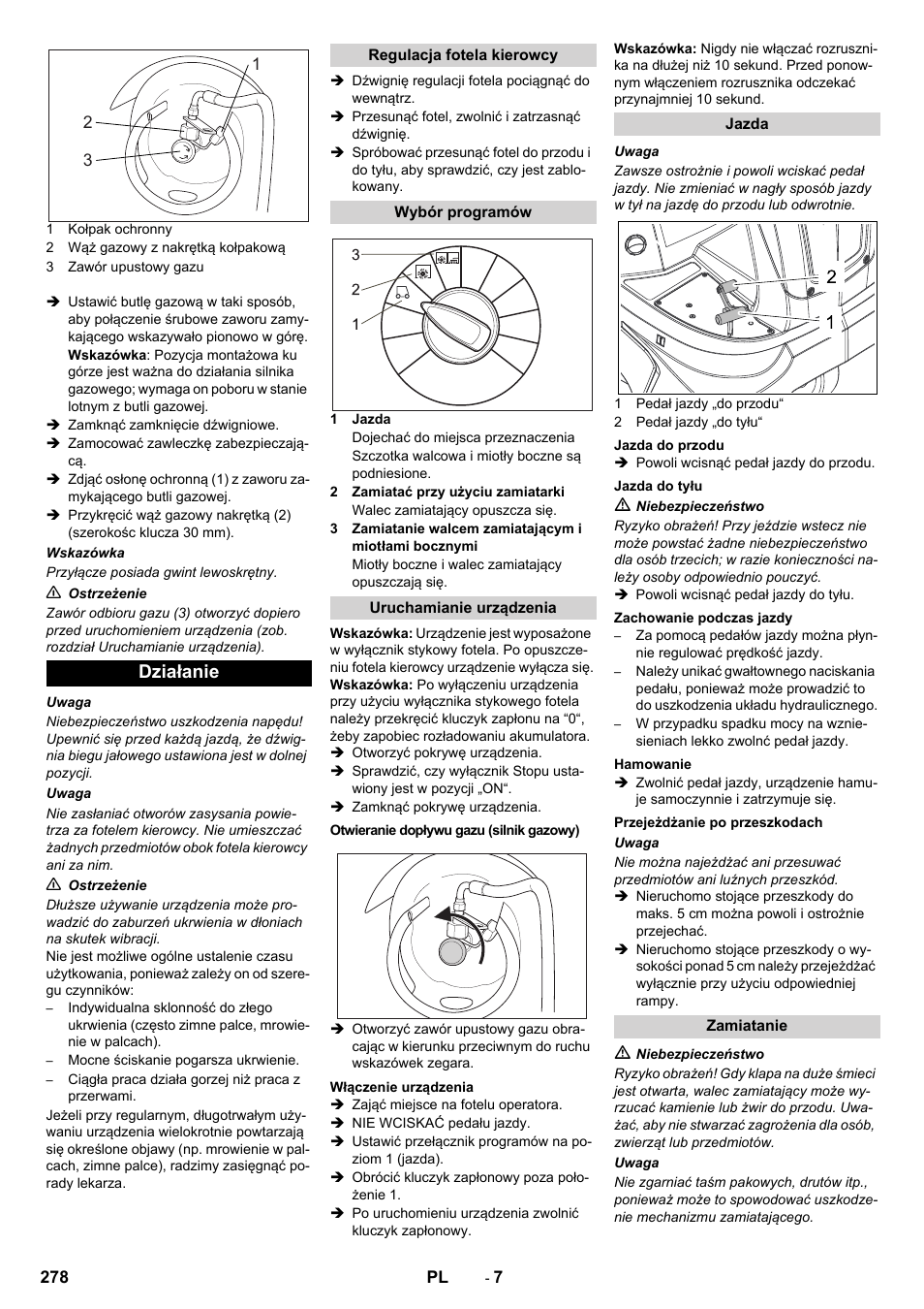 Działanie | Karcher Balayeuse KM 90-60 R Lpg Adv User Manual | Page 278 / 432