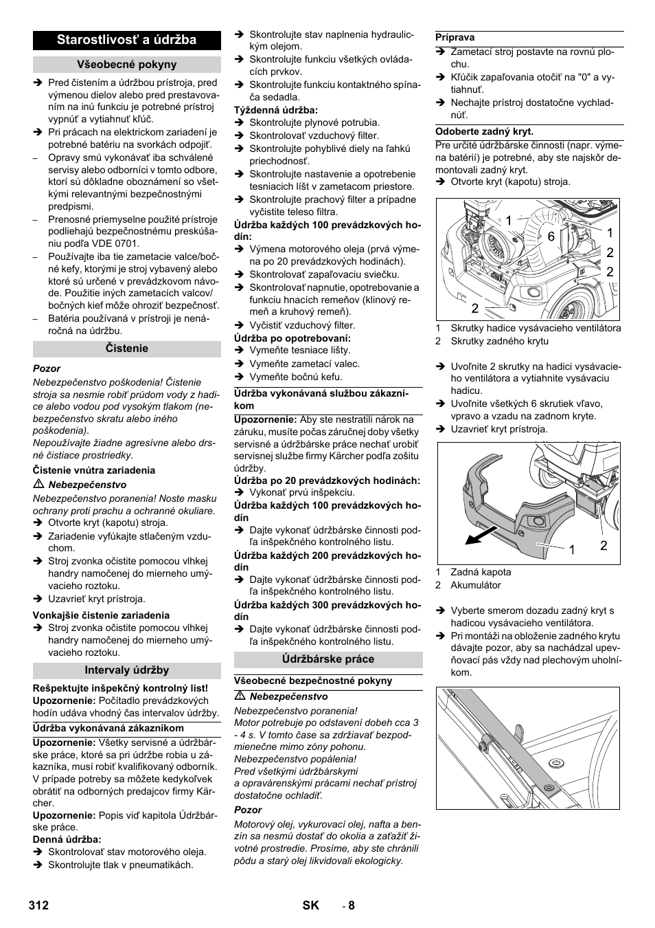 Starostlivosť a údržba | Karcher Balayeuse KM 90-60 R Lpg Adv User Manual | Page 312 / 432