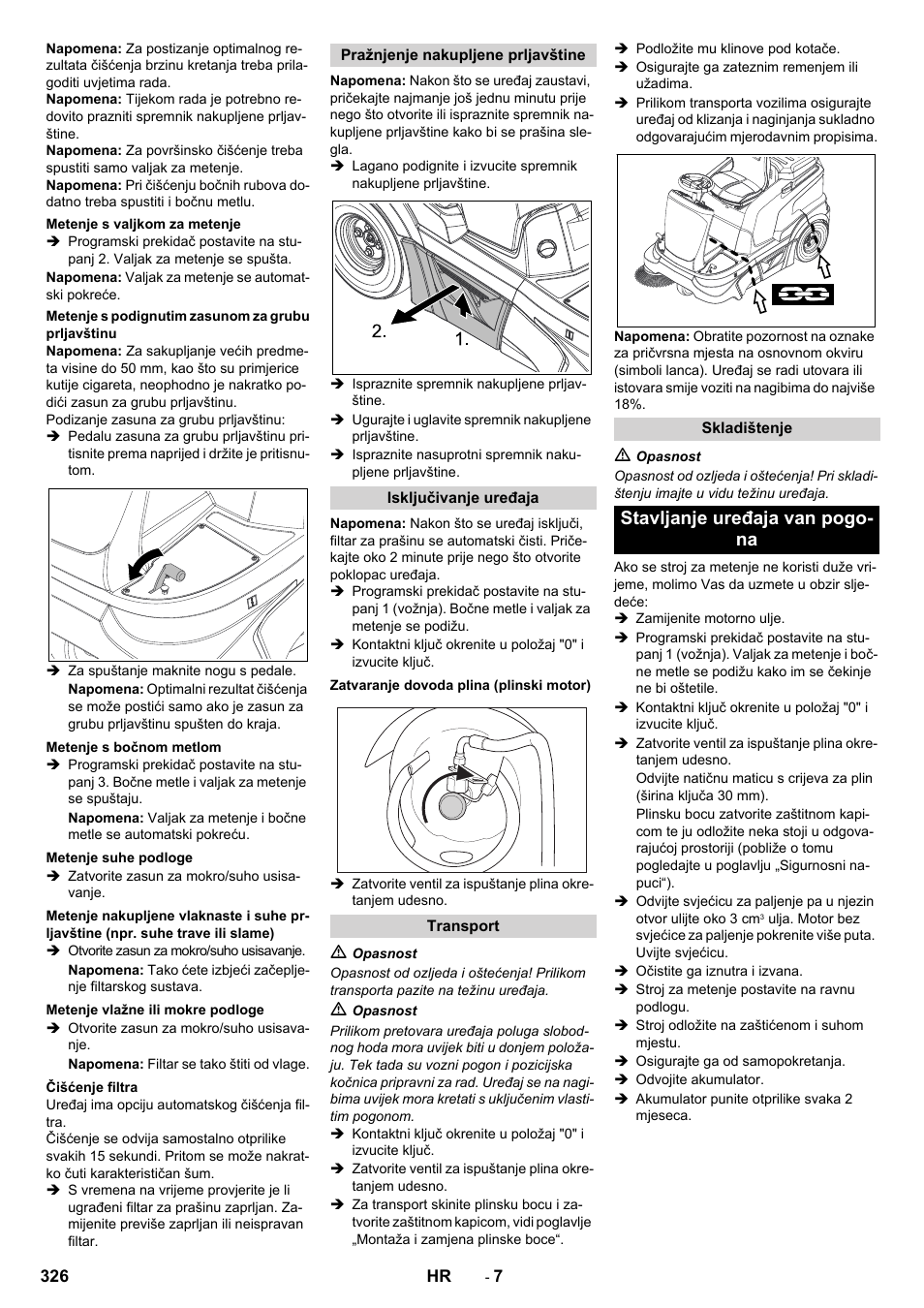 Stavljanje uređaja van pogo- na | Karcher Balayeuse KM 90-60 R Lpg Adv User Manual | Page 326 / 432