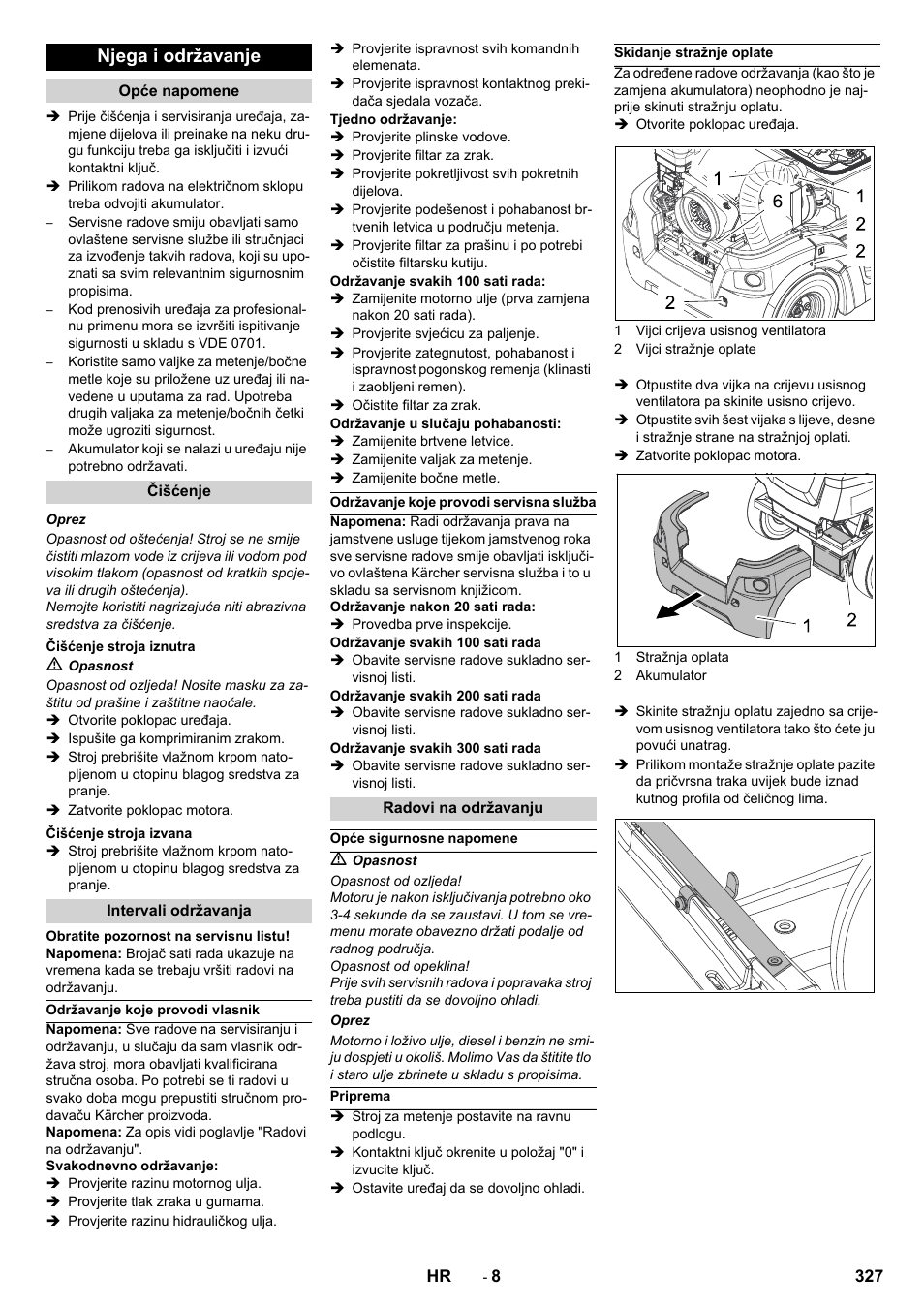 Njega i održavanje | Karcher Balayeuse KM 90-60 R Lpg Adv User Manual | Page 327 / 432