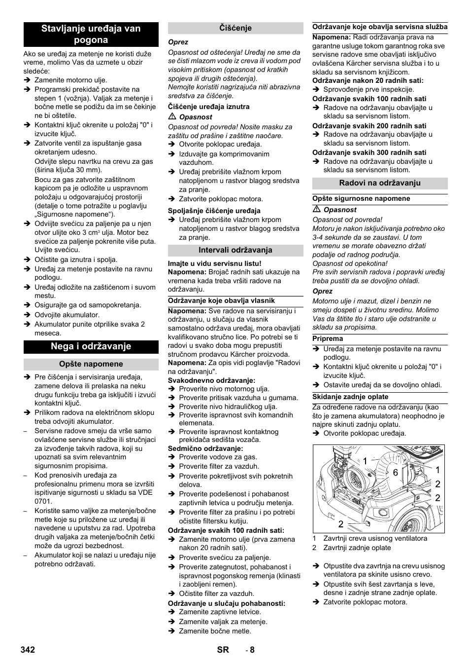 Stavljanje uređaja van pogona nega i održavanje | Karcher Balayeuse KM 90-60 R Lpg Adv User Manual | Page 342 / 432